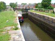 A barge enters Hell Meadow locks