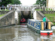 Boats entering Bingley Three Rise locks